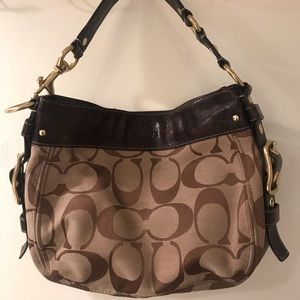 Coach Zoe Leather Trim Brown Hobo Purse Bag